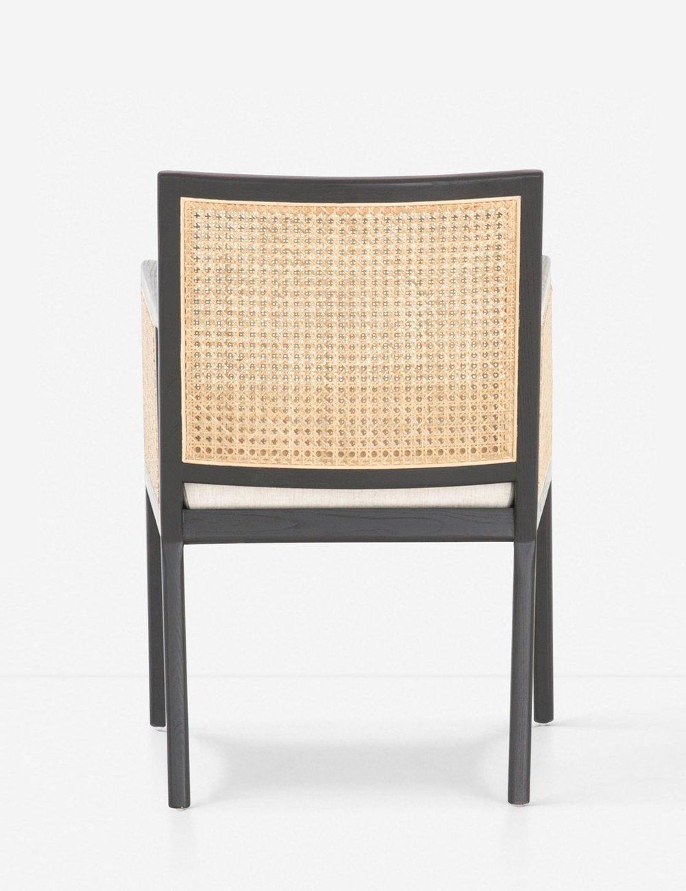 Savile Flax Linen & Cane Upholstered Arm Chair in Brushed Ebony