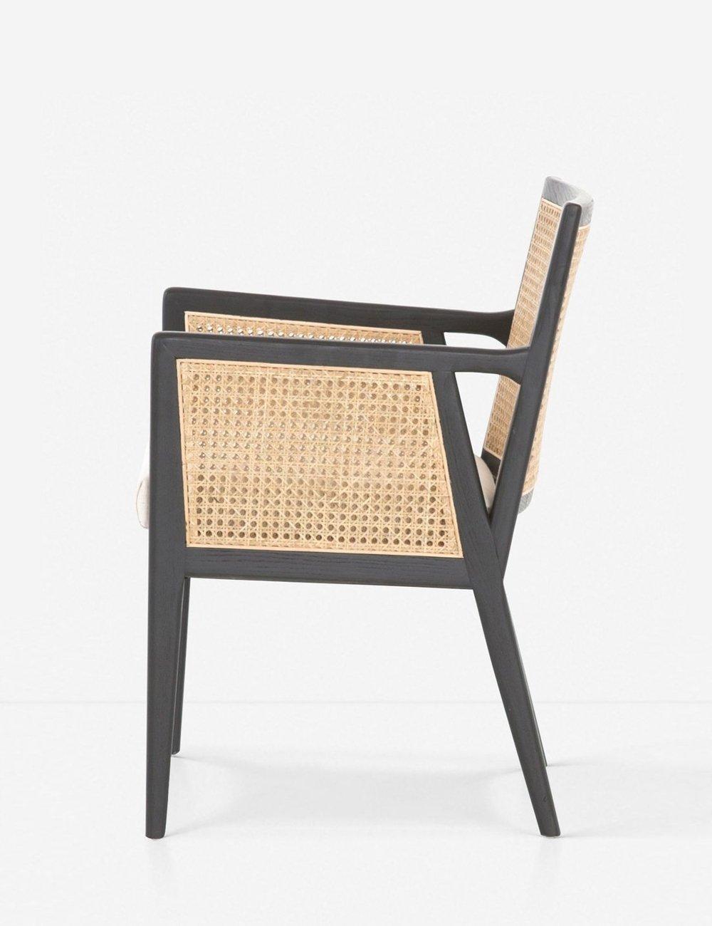 Savile Flax Linen & Cane Upholstered Arm Chair in Brushed Ebony