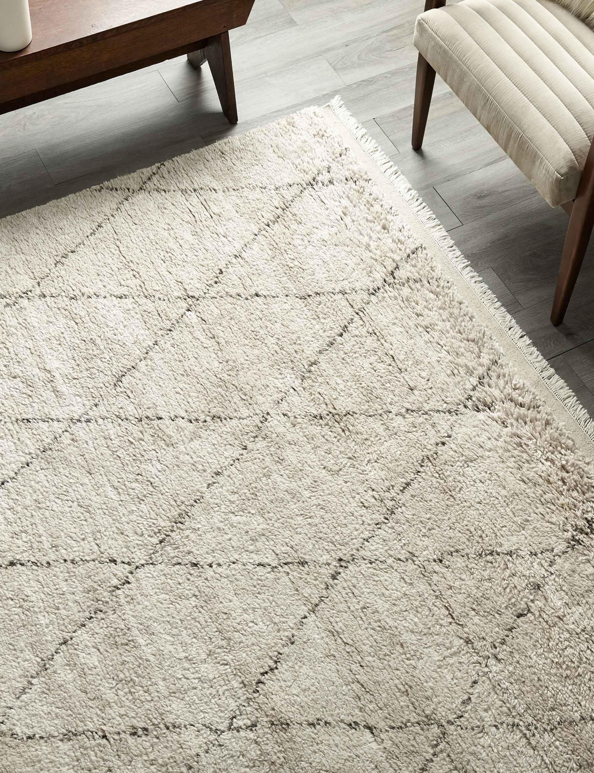 Ivory Wool-Viscose Blend Hand-Knotted Moroccan Shag Rug - 8' x 10'