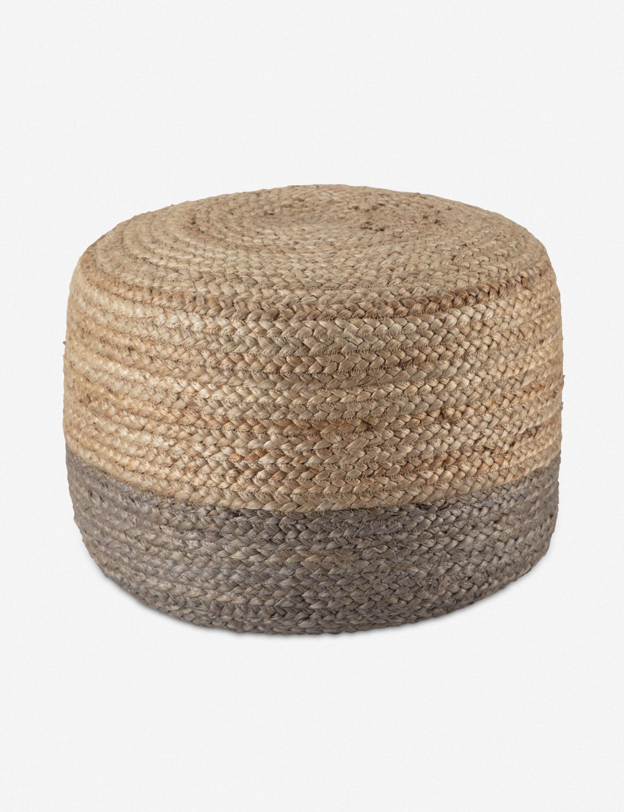 Coastal Braided Jute Round Pouf in Taupe and Natural - 18"x18"x12"