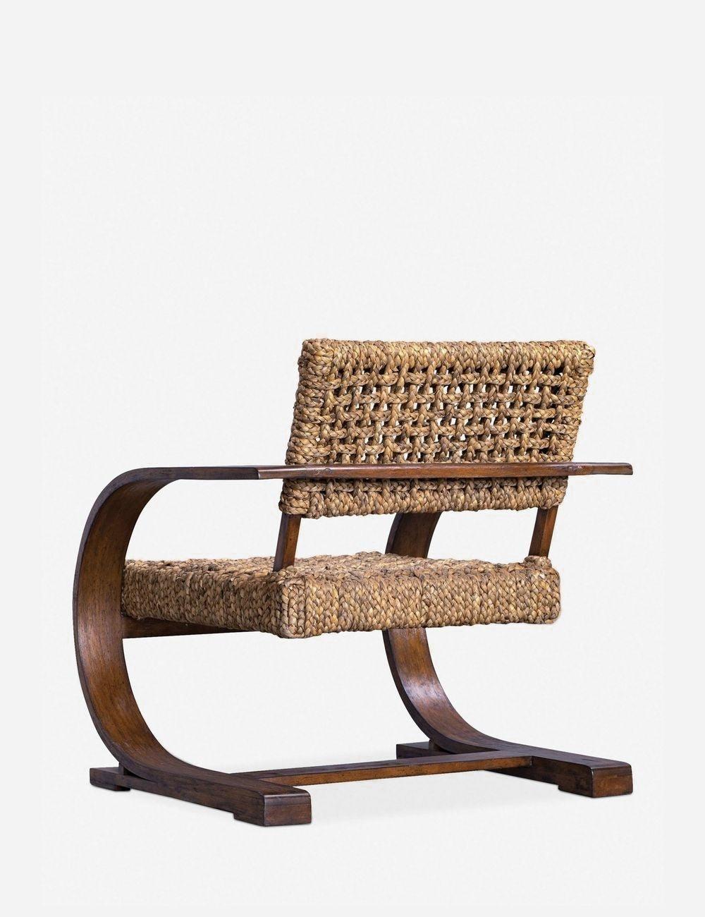 Rehema Natural Woven Banana Fiber and Solid Wood Accent Chair