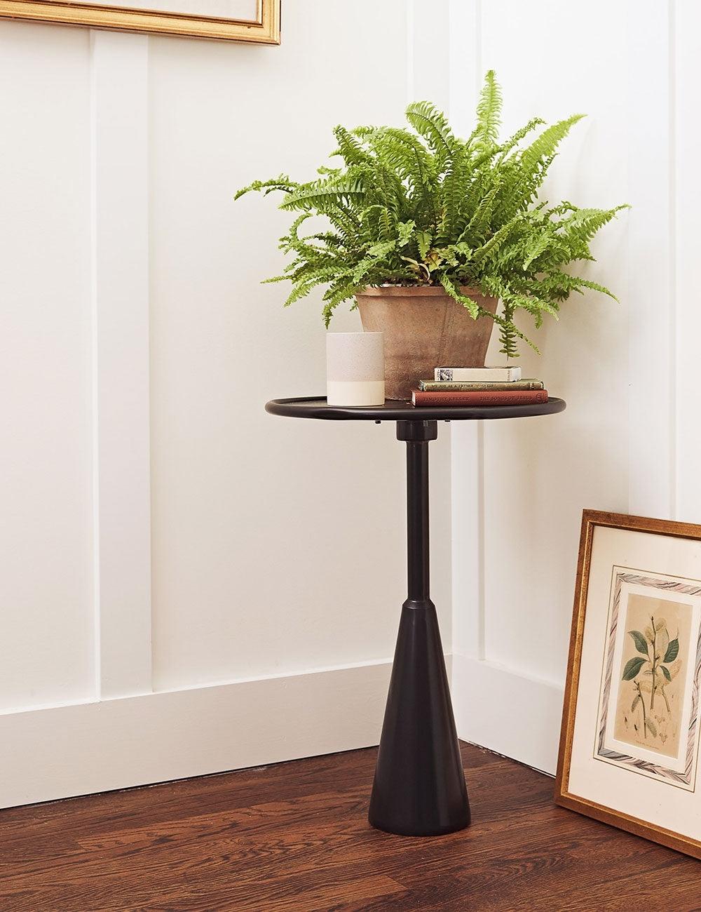 Hiro Black Metal Round Pedestal Side Table 17"