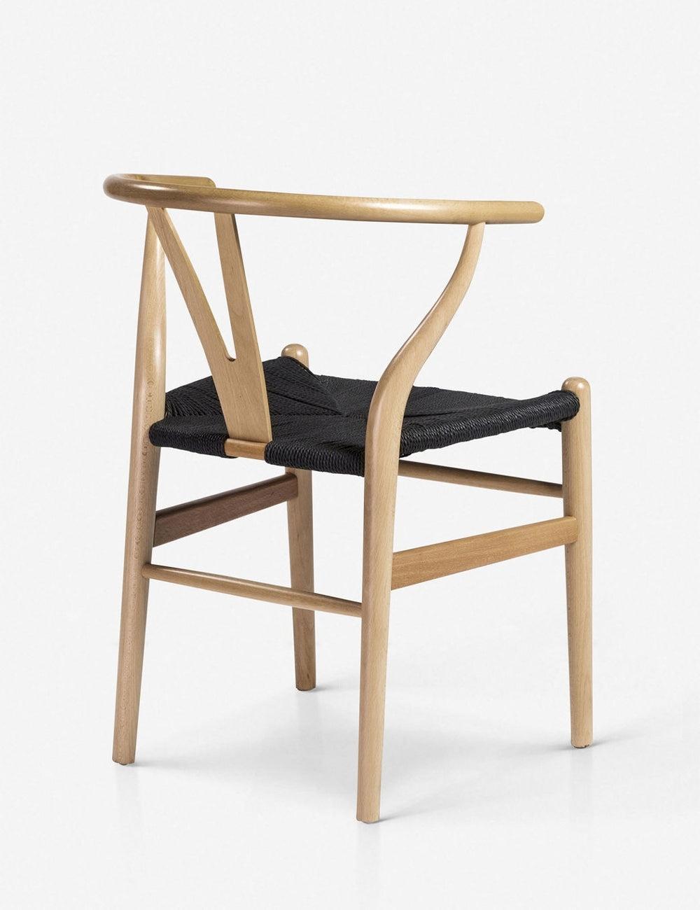 Evelina Natural Beech Wood and Black Rush Wishbone Side Chair