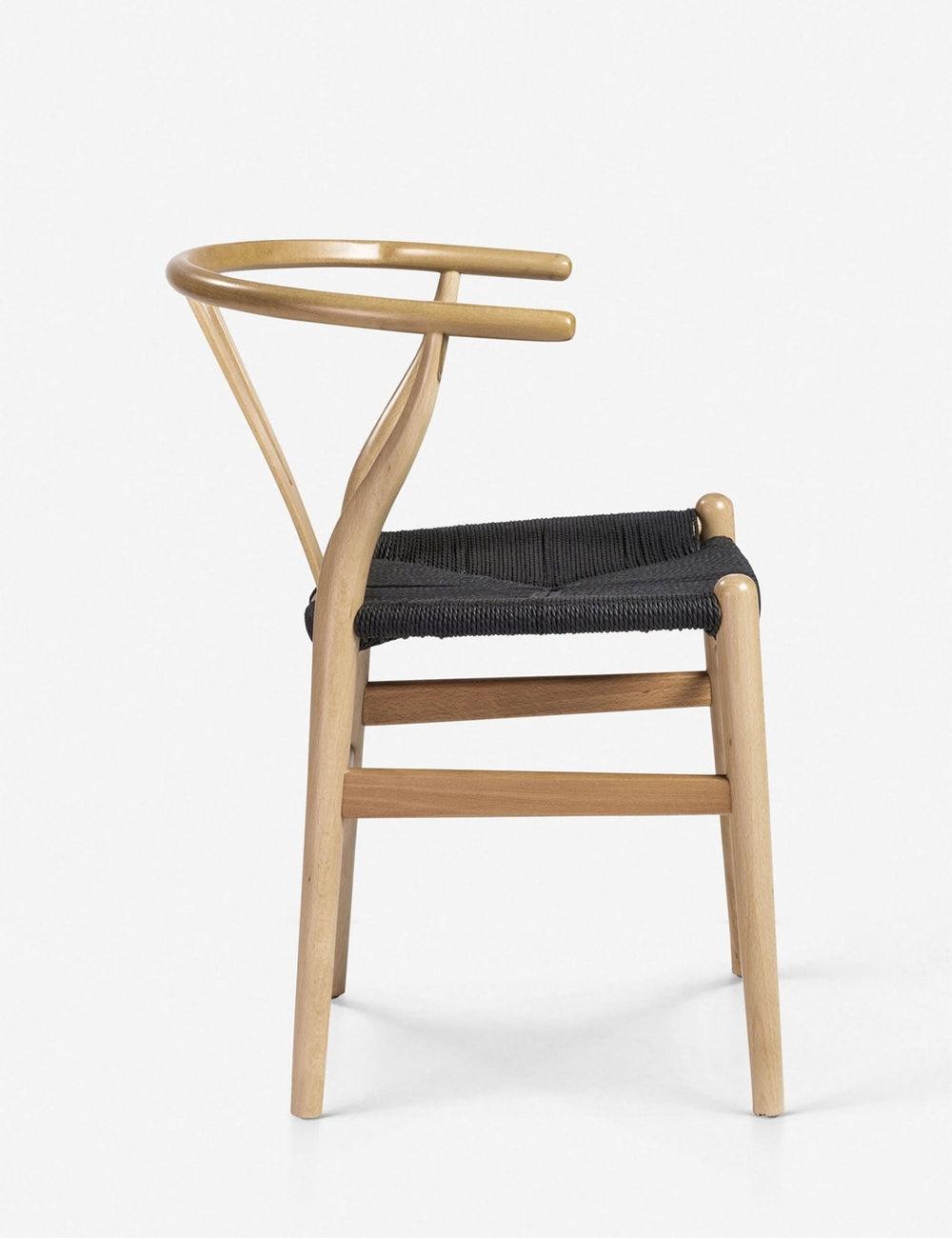 Evelina Natural Beech Wood and Black Rush Wishbone Side Chair