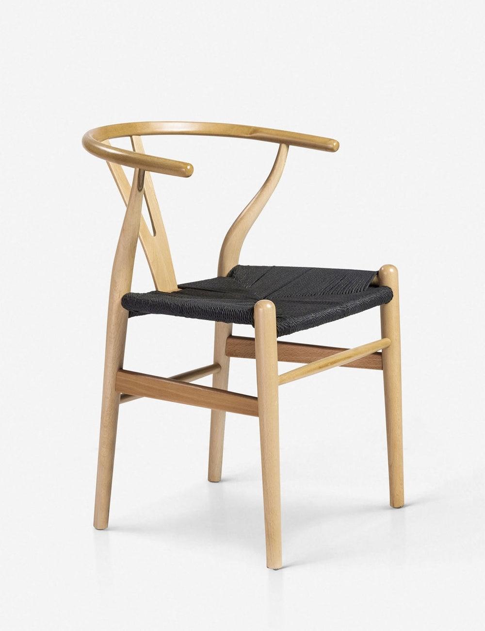 Evelina Natural Beech Wood and Black Rush Wishbone Side Chair