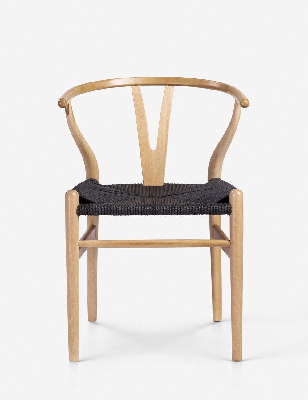 Evelina Natural Beech Wood and Black Rush Wishbone Side Chair