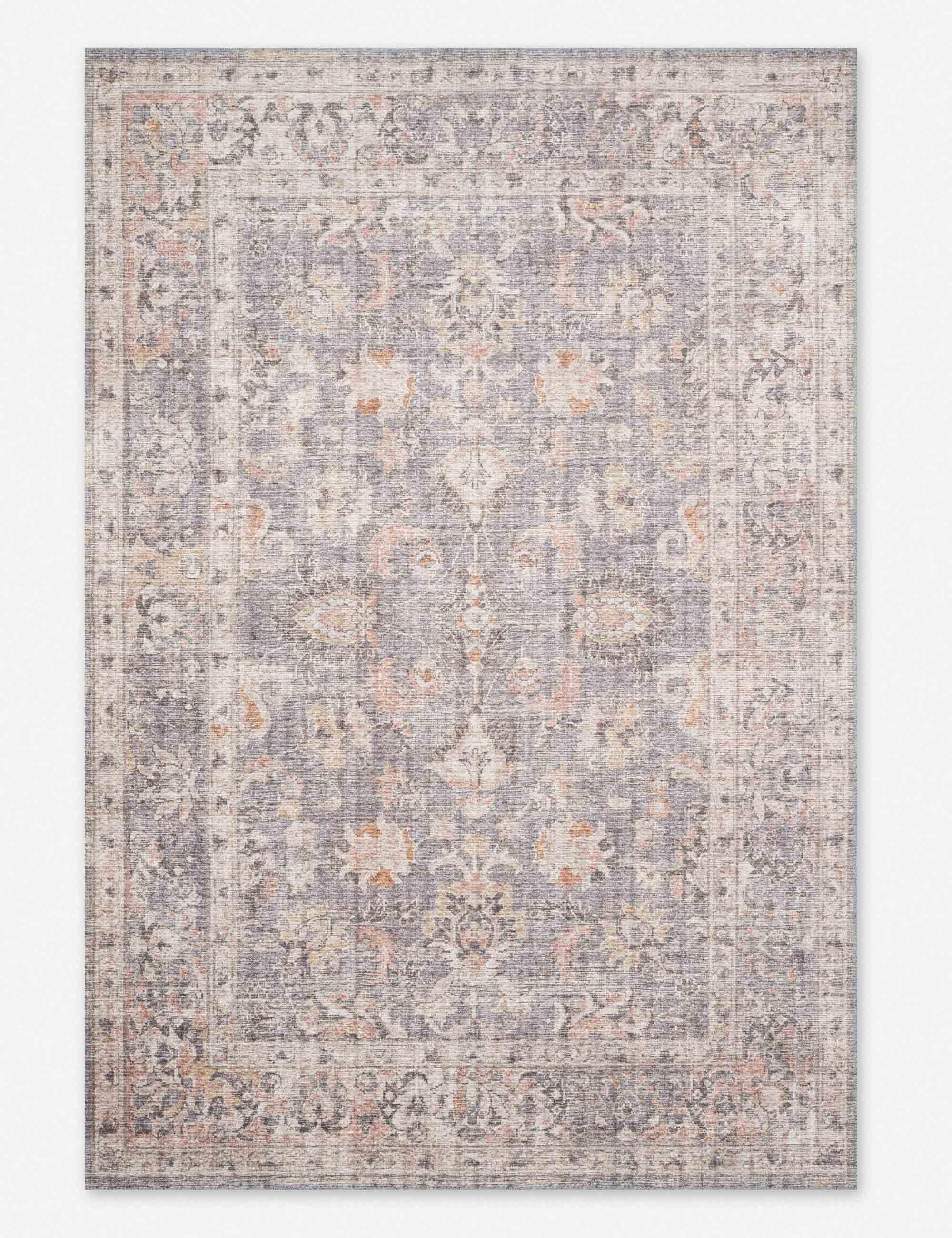 Vintage Inspired Grey and Apricot Oriental Area Rug - 5' x 7'