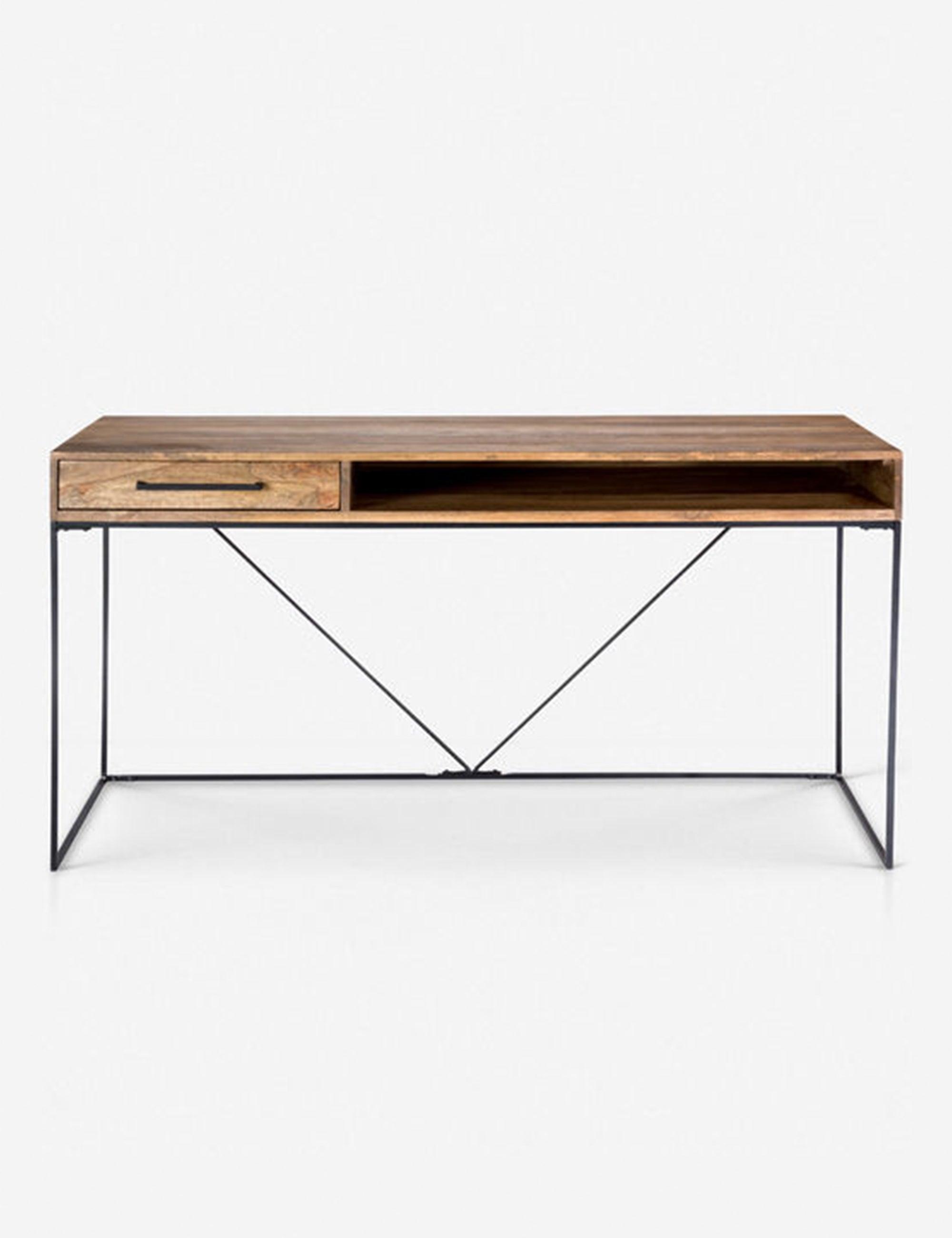 Industrial-Scandinavian Solid Mango Wood Home Office Desk with Iron Base