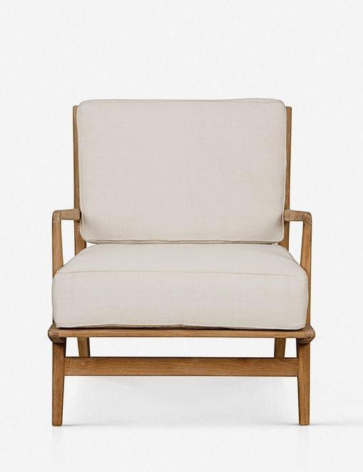 Handcrafted Off-White Cotton and Teak Rattan Accent Chair