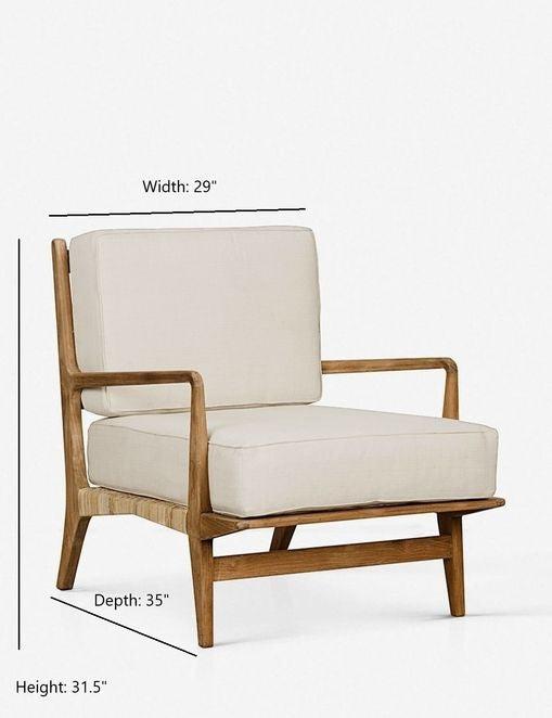Handcrafted Off-White Cotton and Teak Rattan Accent Chair
