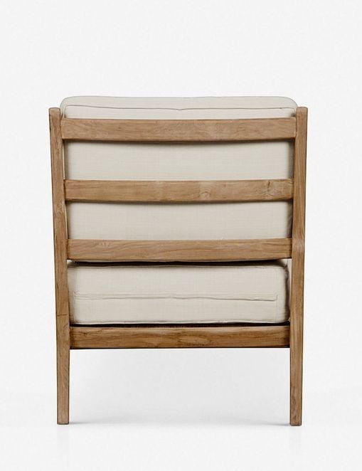 Handcrafted Off-White Cotton and Teak Rattan Accent Chair