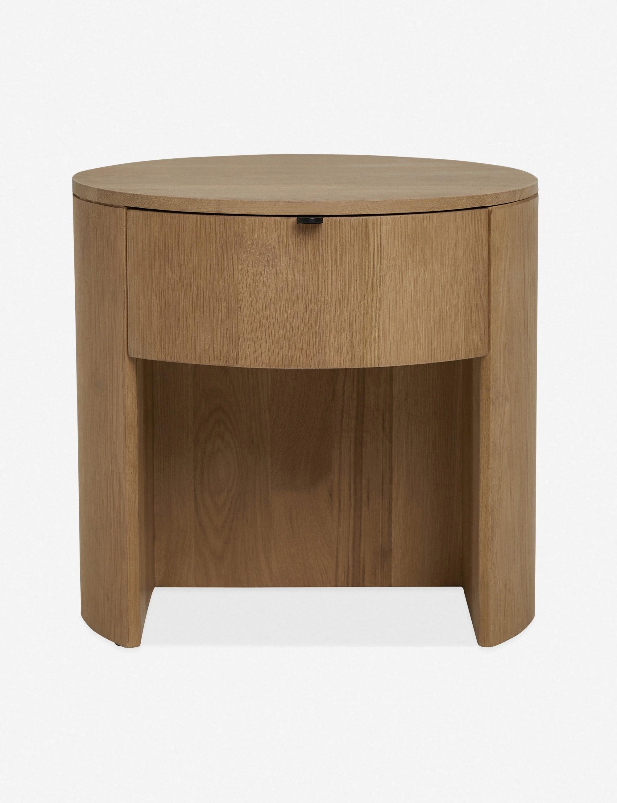 Scandinavian Solid Oak 1-Drawer Round Nightstand with Open Shelf