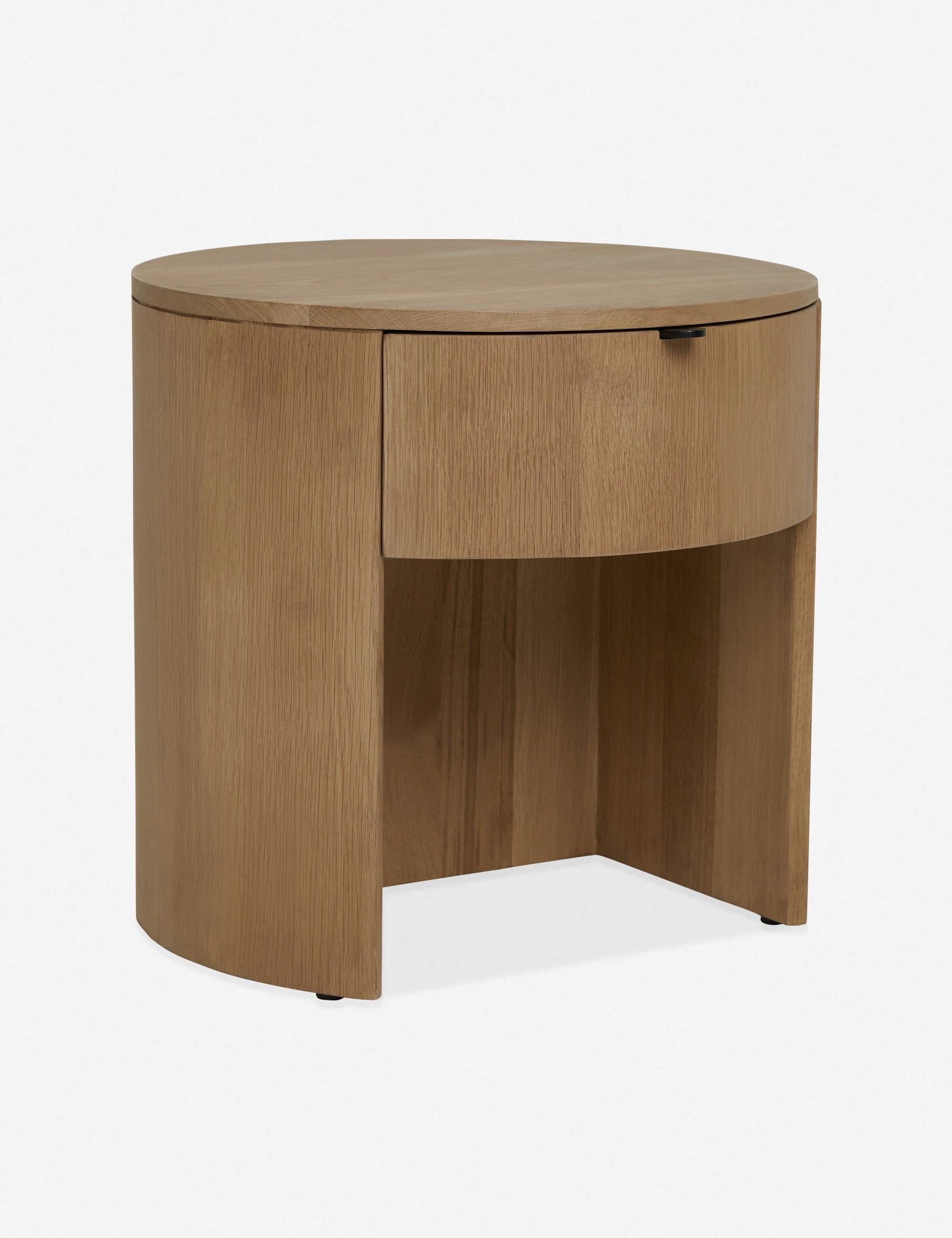 Scandinavian Solid Oak 1-Drawer Round Nightstand with Open Shelf