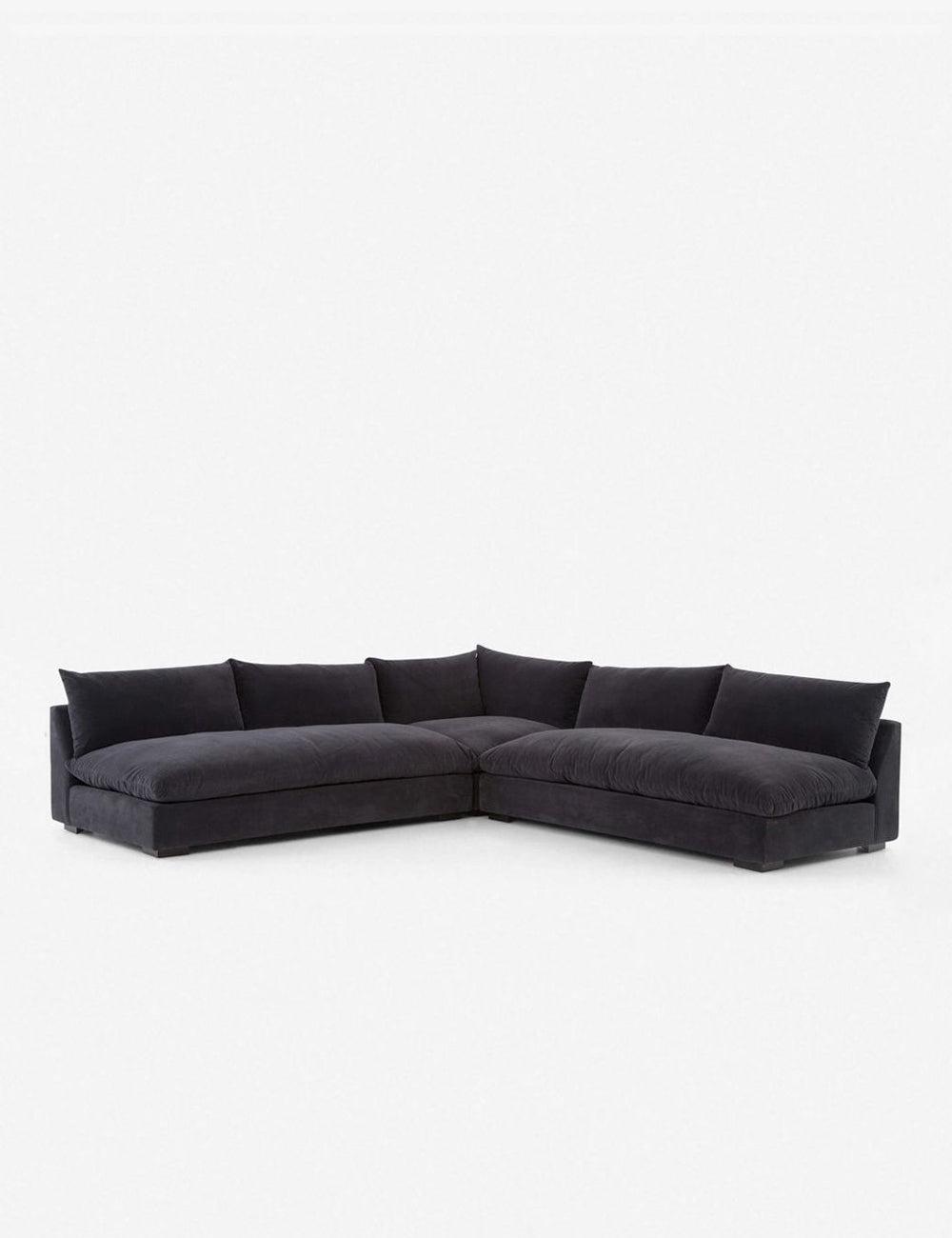 Henry Charcoal Gray Velvet Three Piece Sectional Sofa