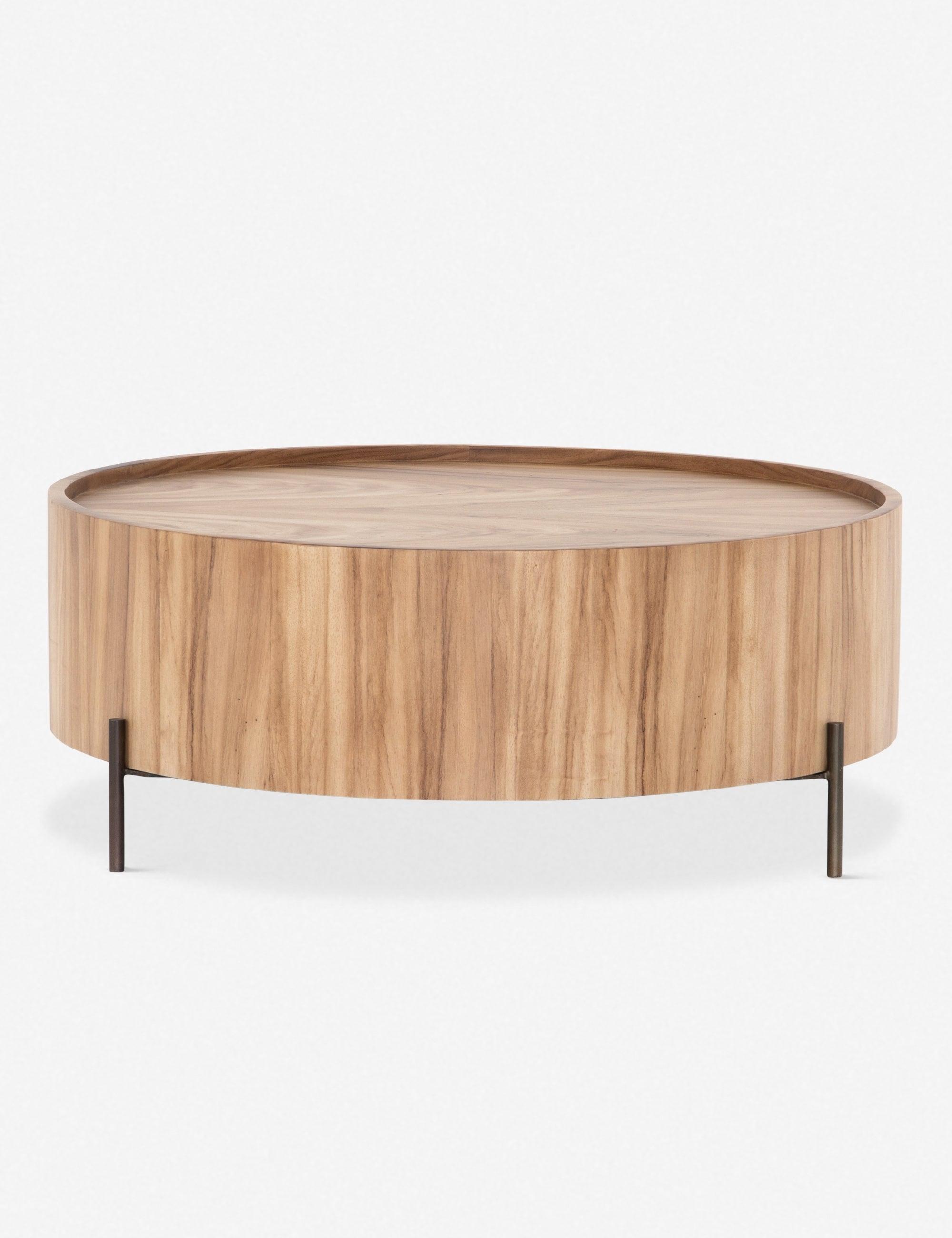 Modern Artisan Wave-Pattern 40" Round Wood & Metal Coffee Table