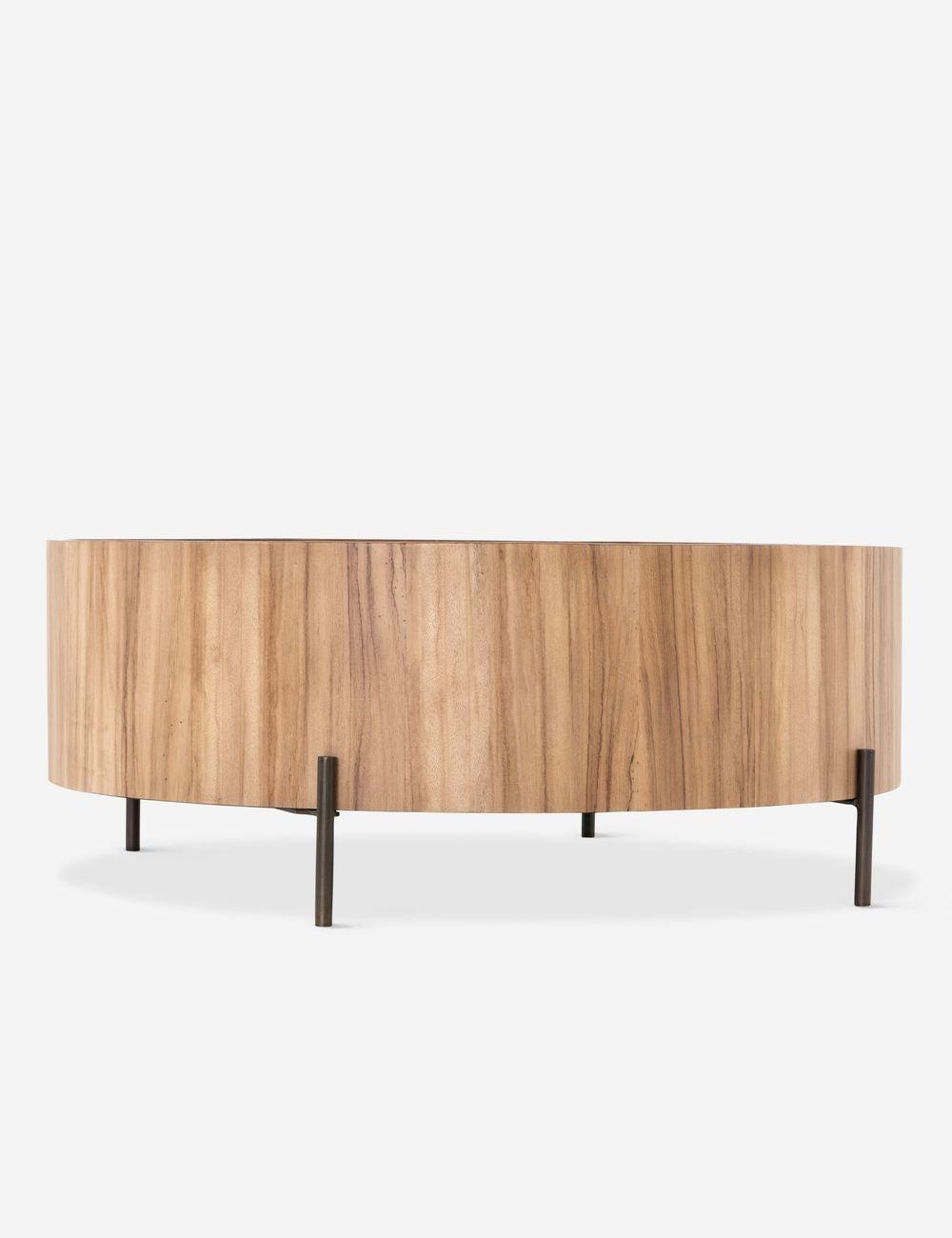 Modern Artisan Wave-Pattern 40" Round Wood & Metal Coffee Table