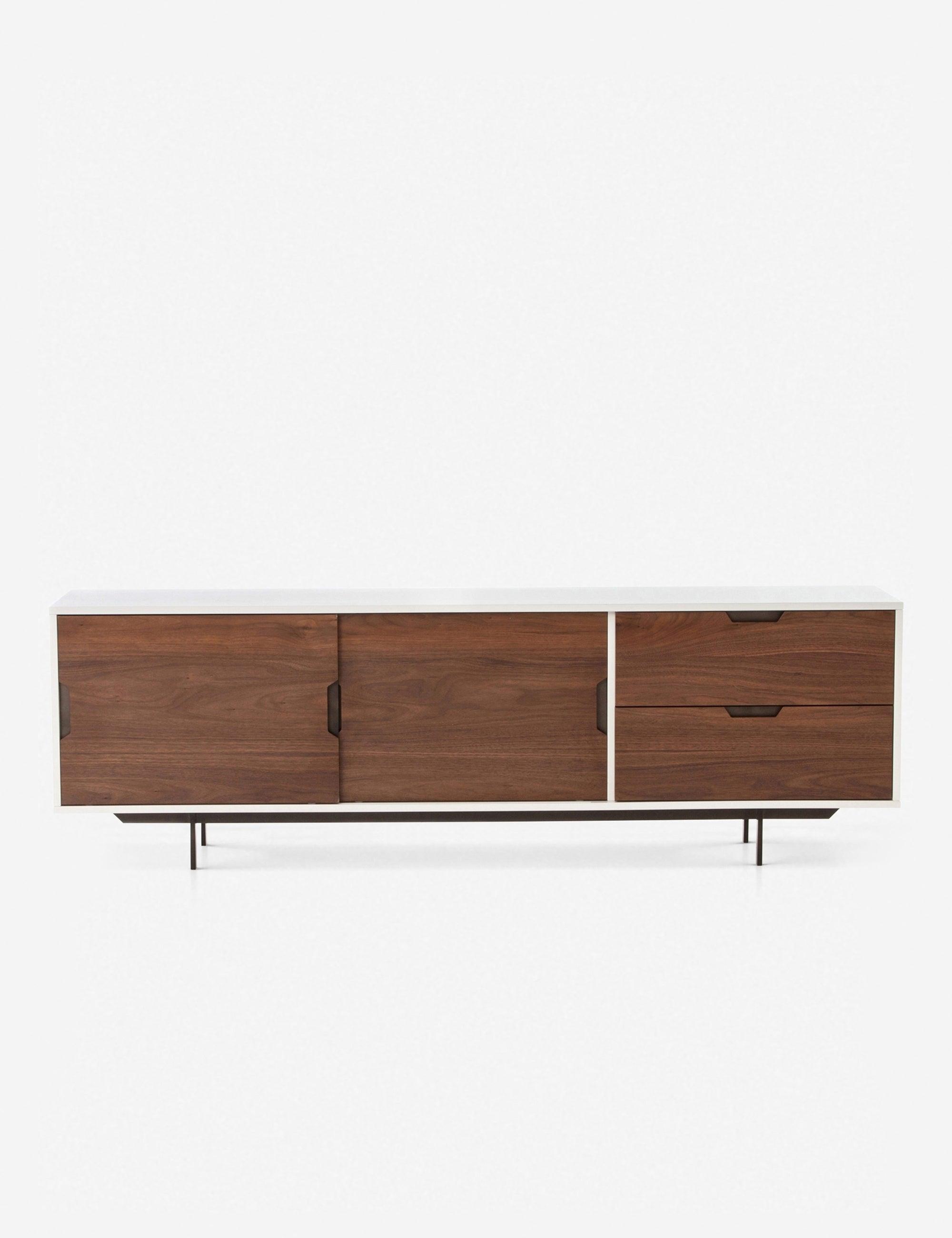 White and Brown Walnut Media Console with Cabinet