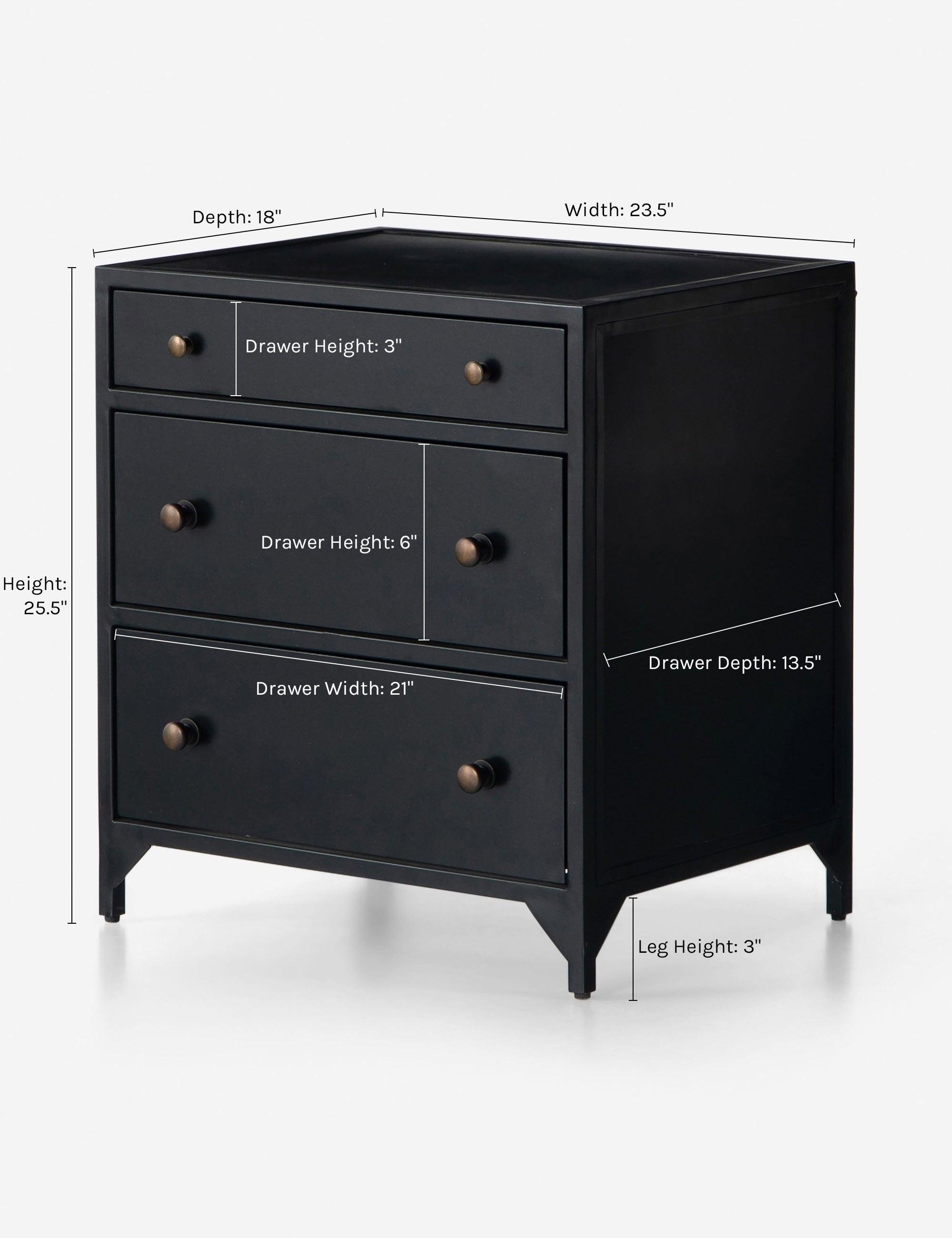 Belmont Industrial Black Iron 3-Drawer Nightstand