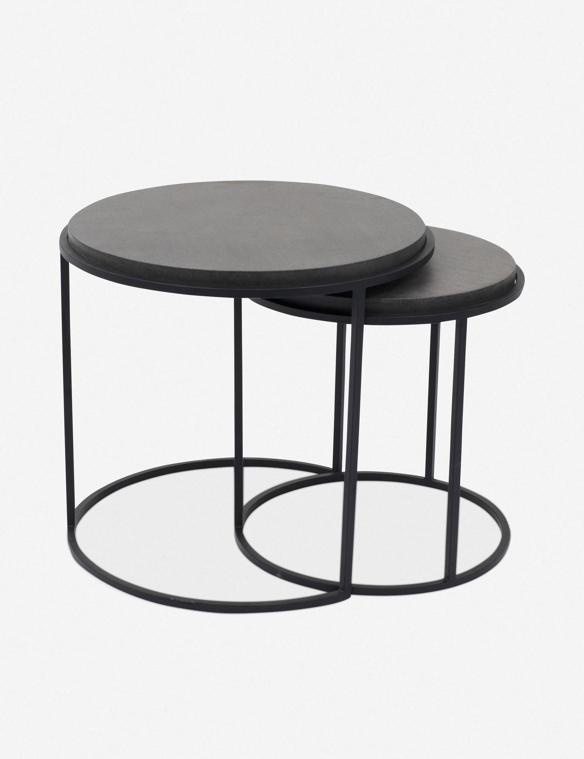 Contemporary Black Lava Stone & Iron Nesting Side Tables