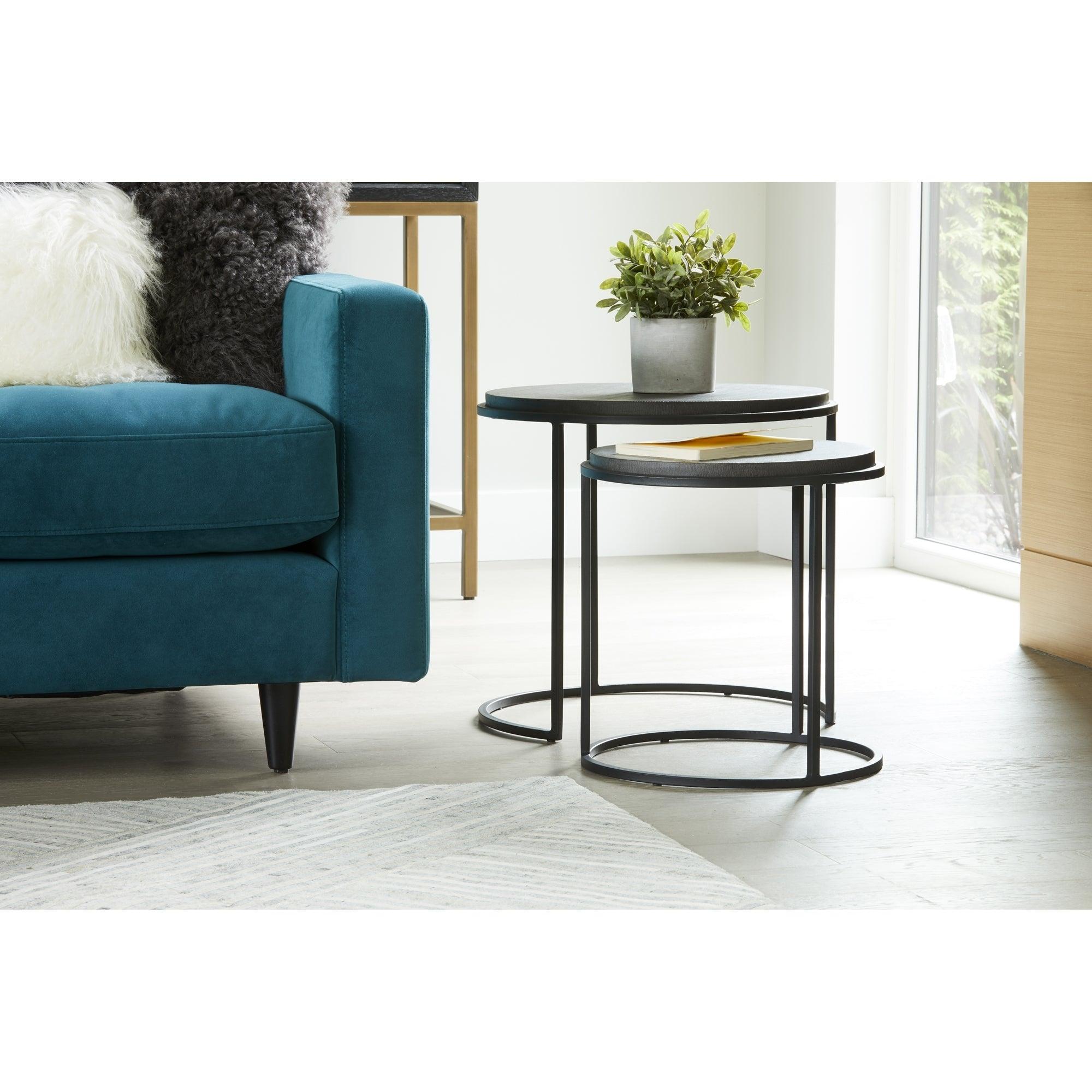 Contemporary Black Lava Stone & Iron Nesting Side Tables