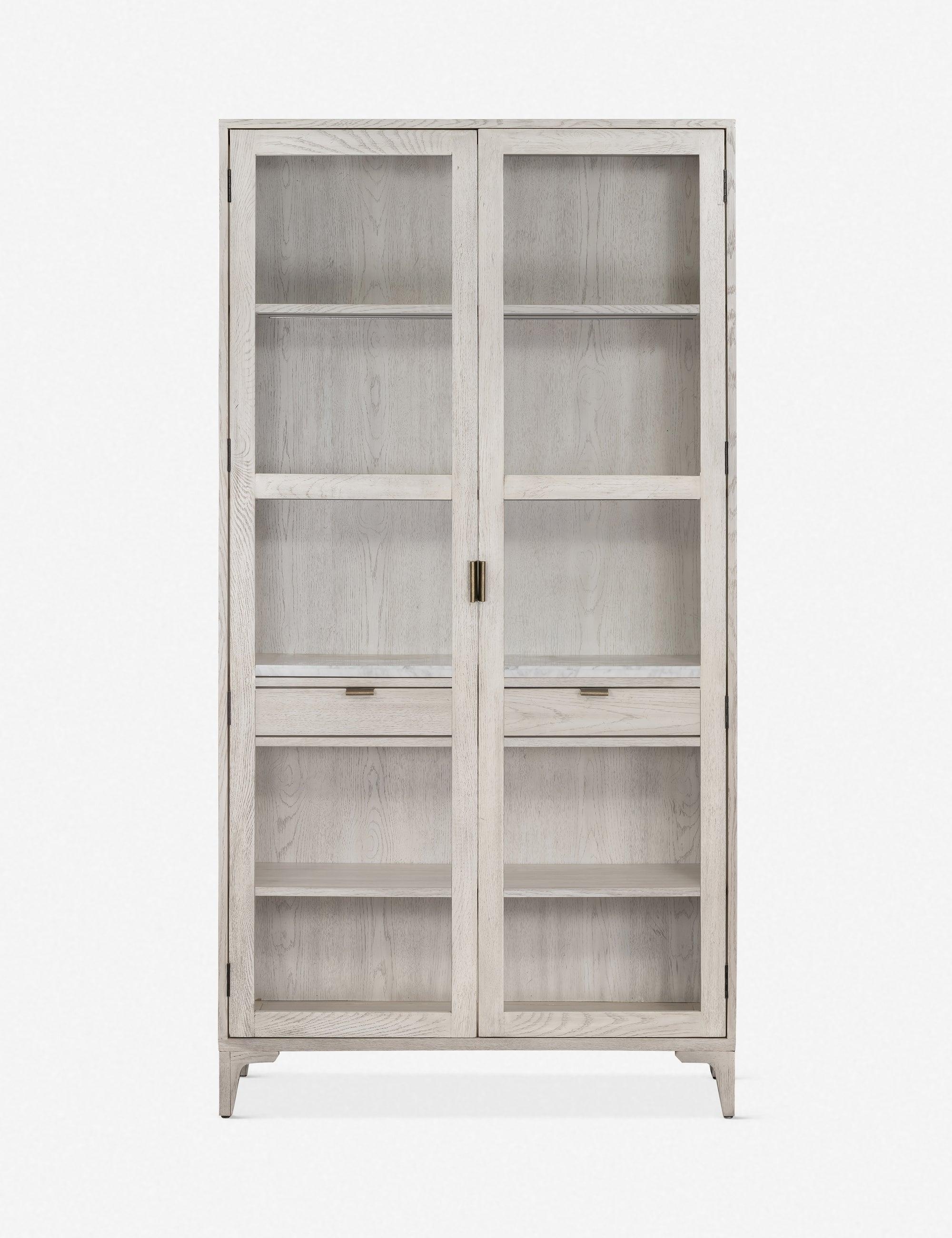 Modern Gray 40" Wide 2-Drawer Marble-Top Curio Cabinet