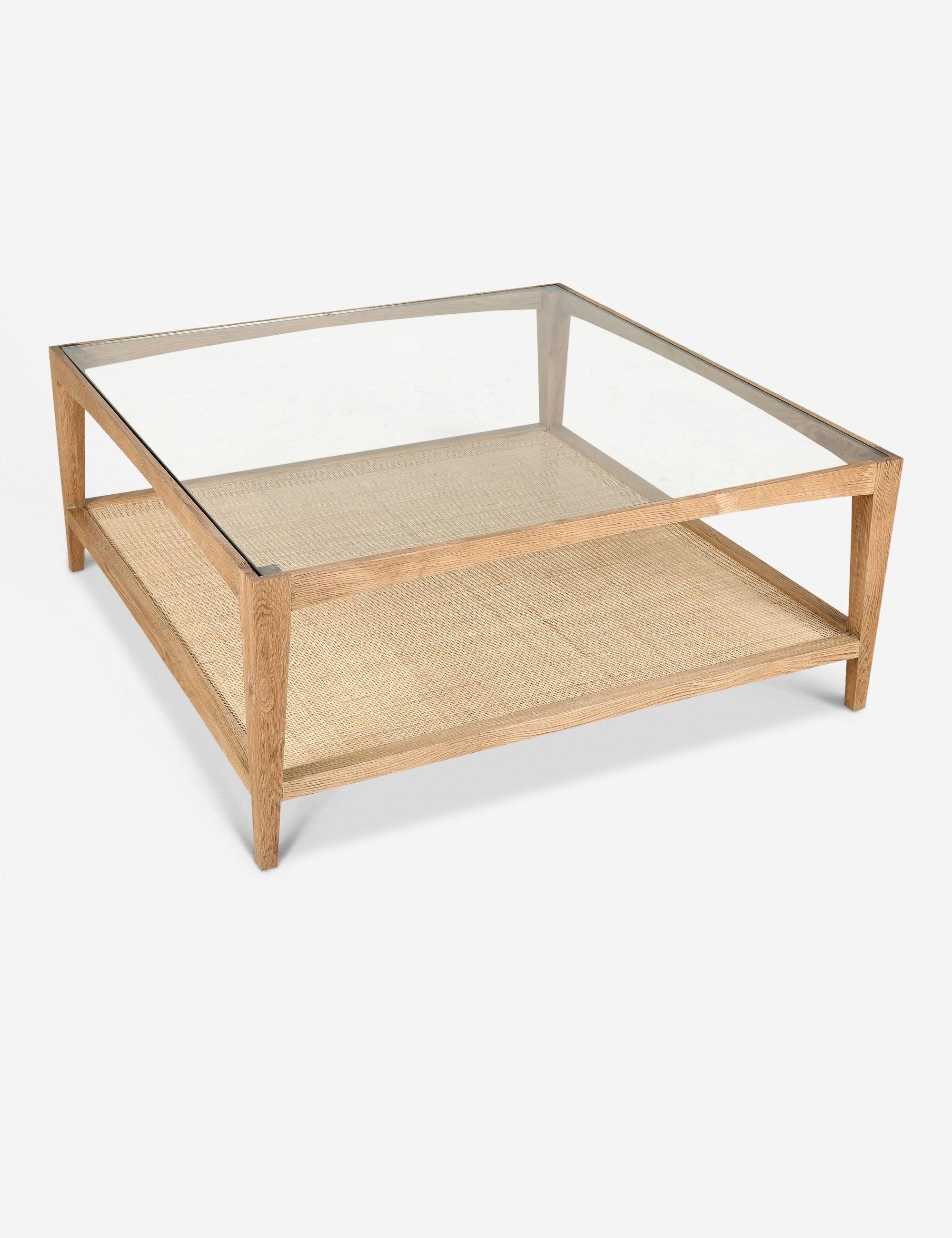 Transitional Broderick Square Outdoor Coffee Table with Glass Top