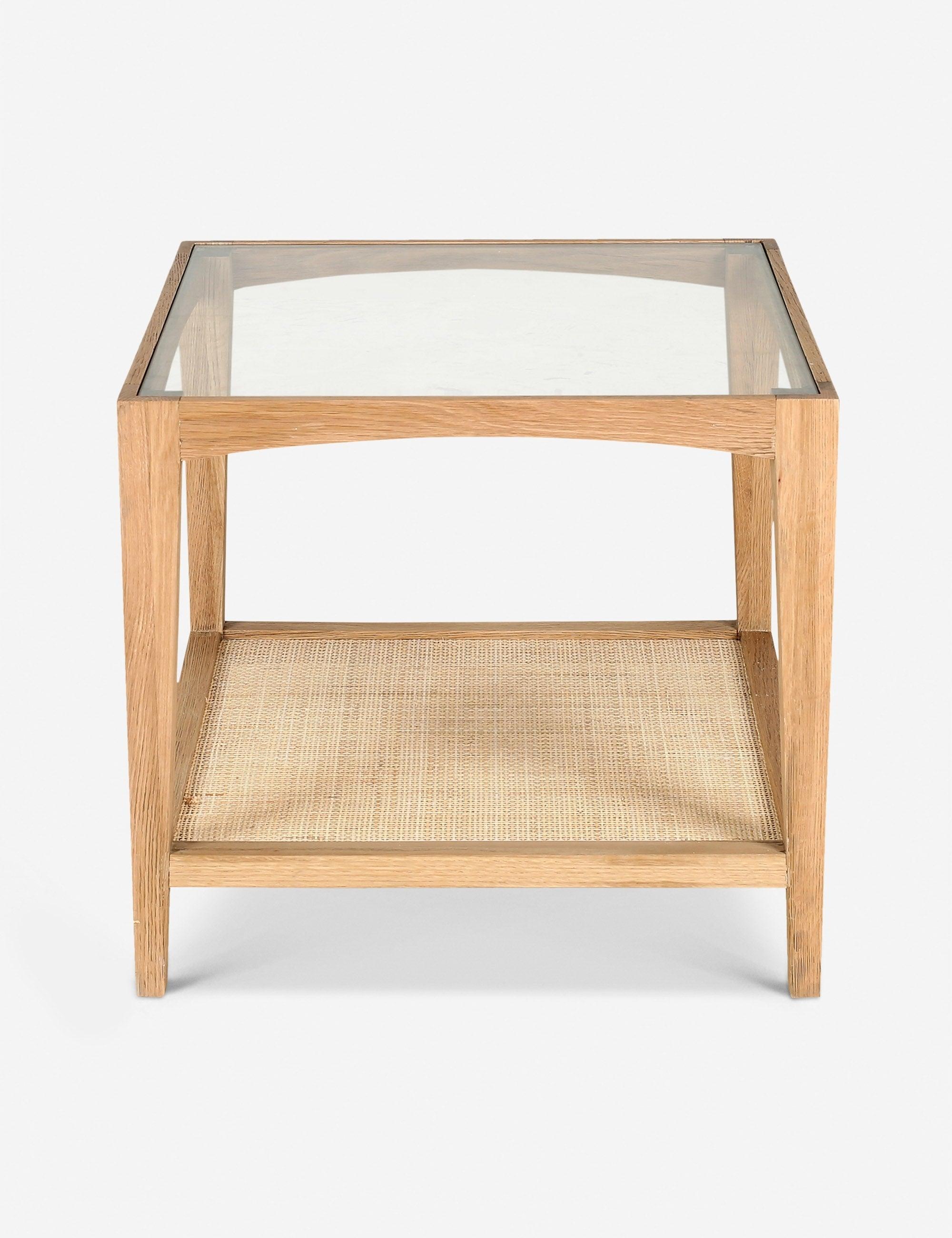 Natural Oak and Tempered Glass Side Table with Cane Shelf