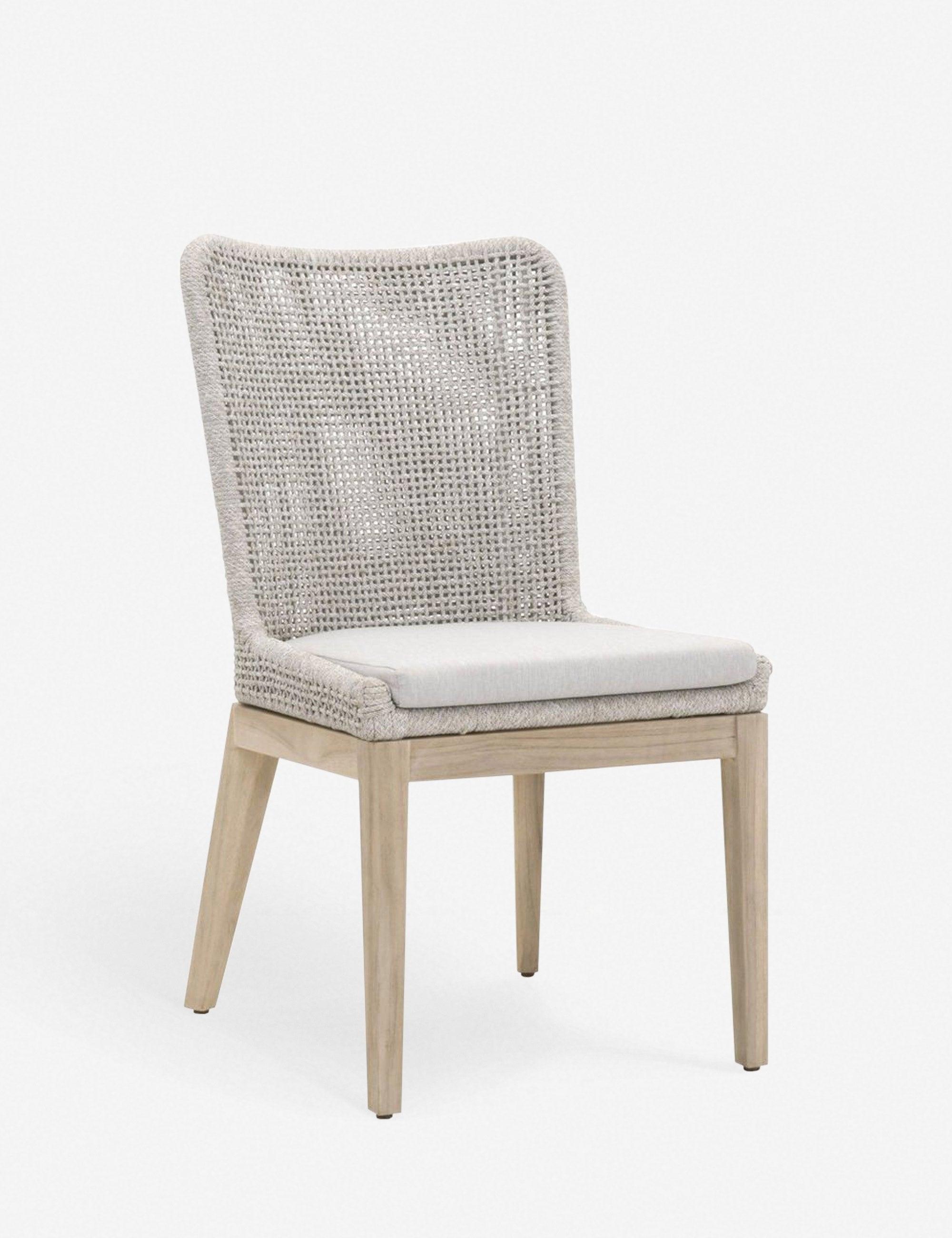 Winnetka Transitional Gray Mesh and Teak Outdoor Dining Chair