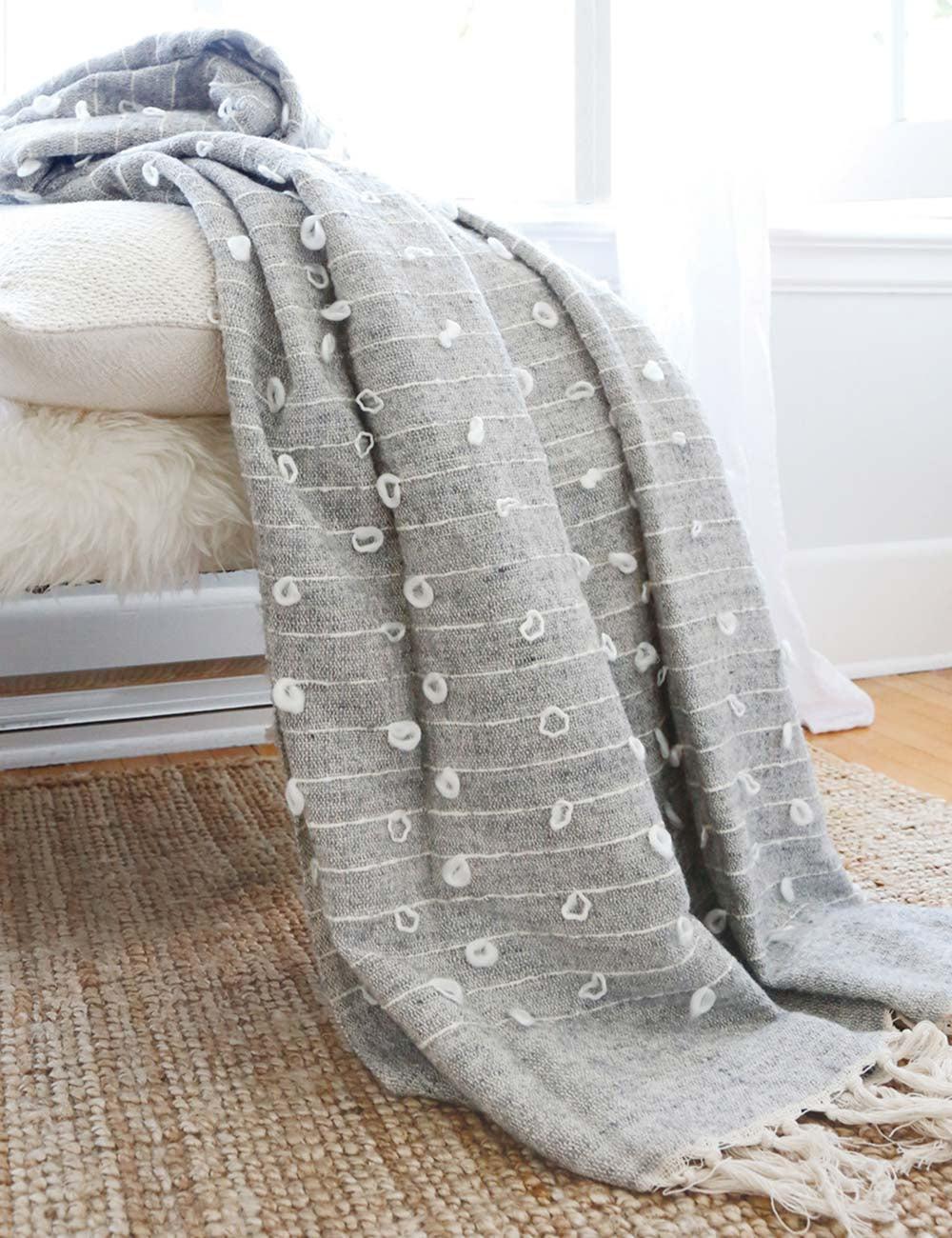 Zaidee Luxurious Natural Grey Oversized Handwoven Wool Blend Throw