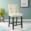 Beige Tufted Button Luxe Fabric Counter Stool with Solid Wood Legs