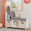 White Kids Reading Nook Cushioned Storage Bench with Taupe Bins