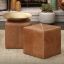 Rustic Large Buff Leather Pouf with Whipstitch Detail