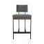 Gray Velvet and Bronze Metal Counter Stool