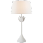 Alberto Petal-Detail Plaster White Steel Table Lamp with Linen Shade