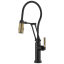 Matte Black and Gold Articulating Kitchen Faucet with Pull-out Spray