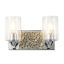 Modern Polished Chrome & Antiqued Silver Leaf 2-Light Vanity with Clear Bubble Glass