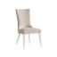 Geneva Beige Upholstered Hourglass Side Chair with Polished Nickel Buckle