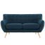 Azure Blue Tufted Fabric Loveseat with Solid Wood Legs