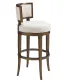 White and Brown Wood Swivel Bar Stool with Upholstered Seat