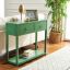 Sadie Turquoise Iron and Wood Console Table with Storage