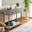 Amish Gray Matte Finish Console Table with Dual Storage Drawers