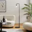 Black Arc Floor Lamp with Glass Globe Shade