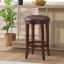 Distressed Walnut 24.5" Backless Counter Stool with Linen Upholstered Seat