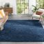 Dark Blue Reversible Solid Shag Synthetic Area Rug