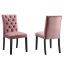Dusty Rose Velvet Curvy Tufted Side Chair with Wood Legs