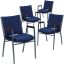 Navy Blue Dot Fabric Padded Stack Chair with Alloy Steel Arms, 4-Pack