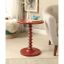 Modern Round Red Wood & Metal Pedestal Side Table, 17" x 22"