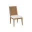Mid-Century Modern Linen-White Upholstered Cane Side Chair in Brown