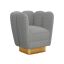 Feather Gray Chenille Handcrafted Swivel Barrel Chair with Polished Brass Base