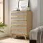 Soma Oak 5-Drawer Chest with Rattan Weave and Splayed Legs